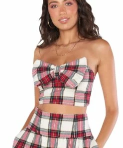 Discount 🌟 Show Me Your Mumu Winter Plaid Bow Top in Red Multi for 👩 women ✔️