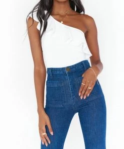 Best Sale 😍 Show Me Your Mumu Ophelia Ruffle Bodysuit in Bone Stretch for 👩 women 💯