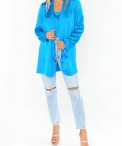Best Pirce 👍 Show Me Your Mumu Felix Blazer in Blue Luxe Satin for 👩 women 🌟