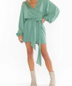 Best deal 🎁 Show Me Your Mumu Chloe Collared 👗 Dress in Sage Slinky Stretch for 👩 women ✔️
