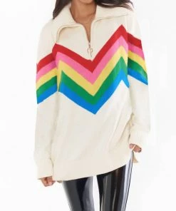 New 🧨 Show Me Your Mumu Weston Half Zip Pullover in Rainbow Slope Knit for 👩 women ✨