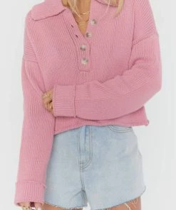 Best Sale 𧨠Show Me Your Mumu Crawford Collared Sweater in Pink for π© women β