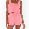 Best deal 👏 Show Me Your Mumu Tara Crop Top in Flamingo Pink Linen for 👩 women 🧨