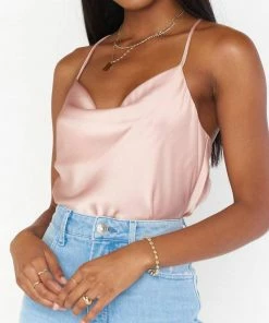 Promo ⭐ Show Me Your Mumu Diane Bodysuit in Rose Gold Luxe Satin for 👩 women ⭐