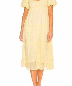 Promo ⭐ Show Me Your Mumu Odette Midi 👗 Dress in Yellow Daisy for 👩 women ✔️