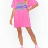 Wholesale ✨ Show Me Your Mumu 24 Hour - Tanning Club Graphic Tee/Dress in Pink for 👩 women 😀