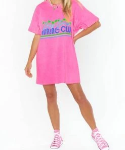 Wholesale ✨ Show Me Your Mumu 24 Hour - Tanning Club Graphic Tee/Dress in Pink for 👩 women 😀