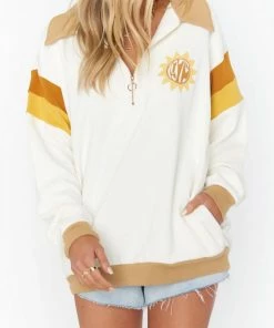 Hot Sale ✔️ Show Me Your Mumu Benny Half Zip Sweatshirt in Off White for 👩 women 🤩