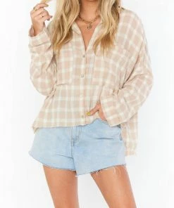 Coupon 😉 Show Me Your Mumu Jessicas Button Down 👚 Shirt in Cream Plaid for 👩 women 💯